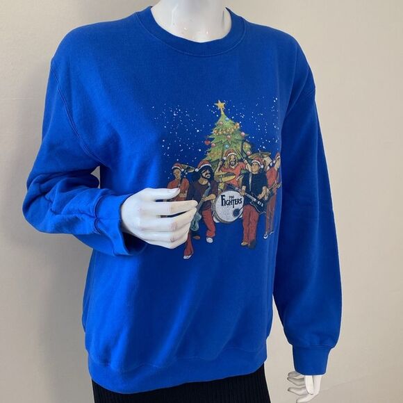 Foo Fighters Band Blue Ugly Christmas Sweatshirt w Band Graphic Print Dave Grohl - Picture 7 of 7
